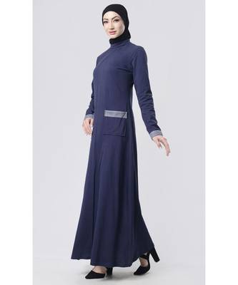 Turtleneck front pocket style Abaya dress Grey 2