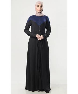 Women's Colorblock front open button down Jersey Abaya dress Black 1