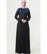 Women's Colorblock front open button down Jersey Abaya dress Black