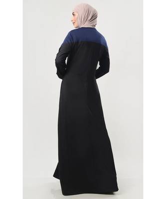 Women's Colorblock front open button down Jersey Abaya dress Black 2