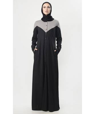 Women's Colorblock button down Jersey Modest Abaya dress 1