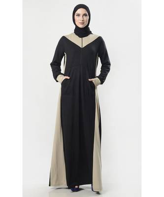 Women's Colorblock Zipper opening neck Jersey Abaya dress 1