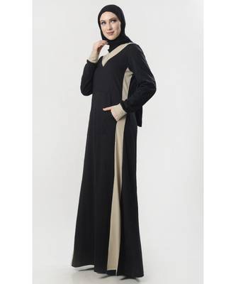 Women's Colorblock Zipper opening neck Jersey Abaya dress 2