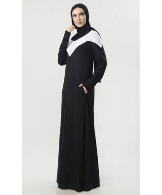 Women's Colorblock button down Jersey Modest Abaya dress 2
