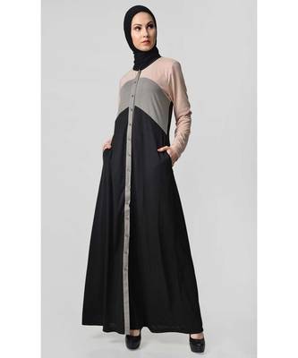 Women's Casual everyday jersey front opening Abaya dress Black 1