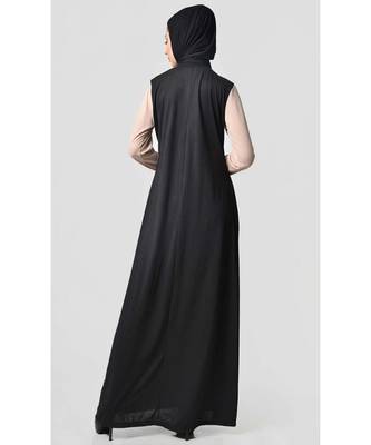 Women's Casual everyday jersey front opening Abaya dress Black 3