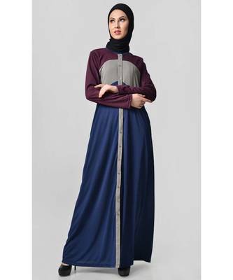 Women's Casual everyday jersey front opening Abaya dress Blue 1