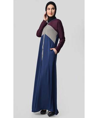 Women's Casual everyday jersey front opening Abaya dress Blue 2