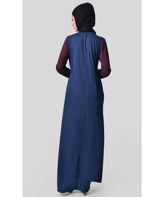 Women's Casual everyday jersey front opening Abaya dress Blue 3