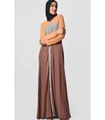 Women's Casual everyday jersey front opening Abaya dress Brown