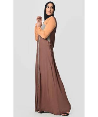 Women's Casual everyday jersey front opening Abaya dress Brown 2