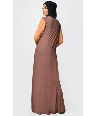 Women's Casual everyday jersey front opening Abaya dress Brown 3
