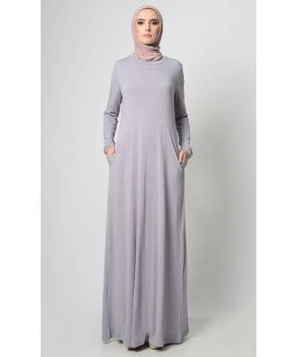 Women's Casual everyday Round neck T shirt Viscose Abaya dress Grey 1