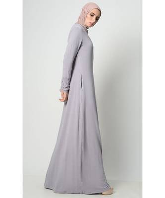 Women's Casual everyday Round neck T shirt Viscose Abaya dress Grey 3