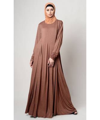 Women's Casual everyday Round neck Falred Viscose Abaya dress Brown 1