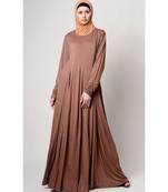 Women's Casual everyday Round neck Falred Viscose Abaya dress Brown