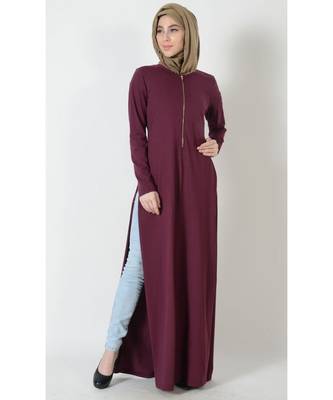 Women's Side slit Long jersey Tunic Maroon 1