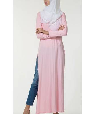 Women's Side slit Long jersey Tunic Pink 1