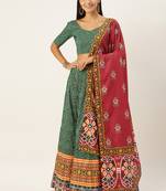 Green Printed Semi-Stitched Lehenga & Unstitched Blouse With Dupatta