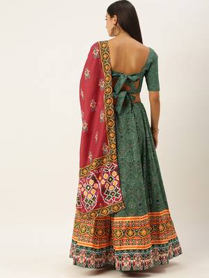Green Printed Semi-Stitched Lehenga & Unstitched Blouse With Dupatta 3