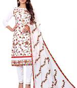White Cotton Embriodered Unstiched Salwar Suit Materials With Bottom and Embriodered Dupatta