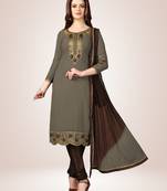 Trendmalls Grey embroidered Georgette Party Wear Kurta Pant with Dupatta Salwar Suit Set
