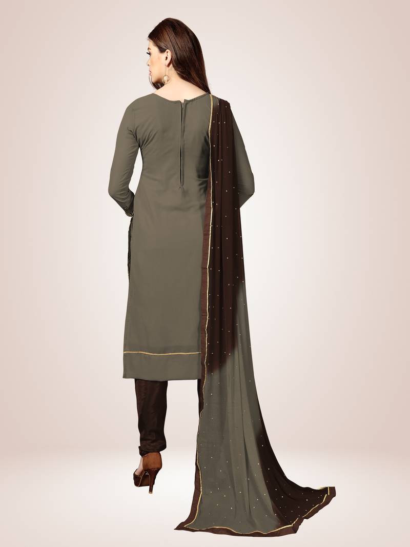 Trendmalls Grey embroidered Georgette Party Wear Kurta Pant with Dupatta Salwar Suit Set
