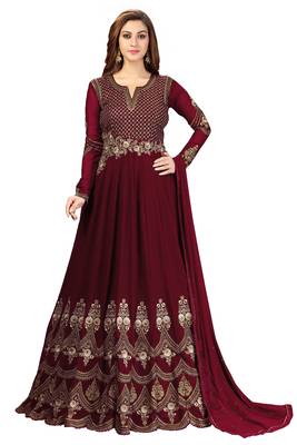 Maroon embroidered faux georgette salwar 1