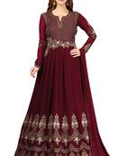 Maroon embroidered faux georgette salwar