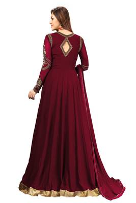Maroon embroidered faux georgette salwar 2