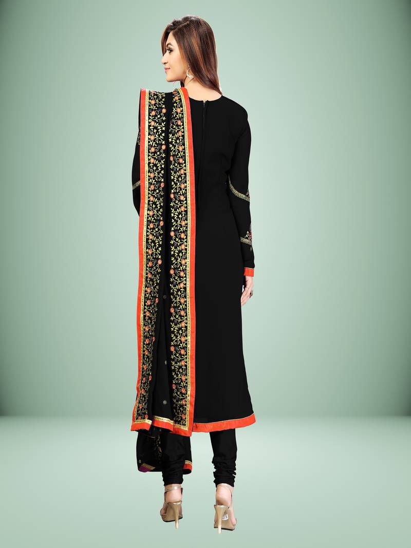 Black embroidered Georgette Party Wear Kurta Pant with Dupatta Salwar Suit Set