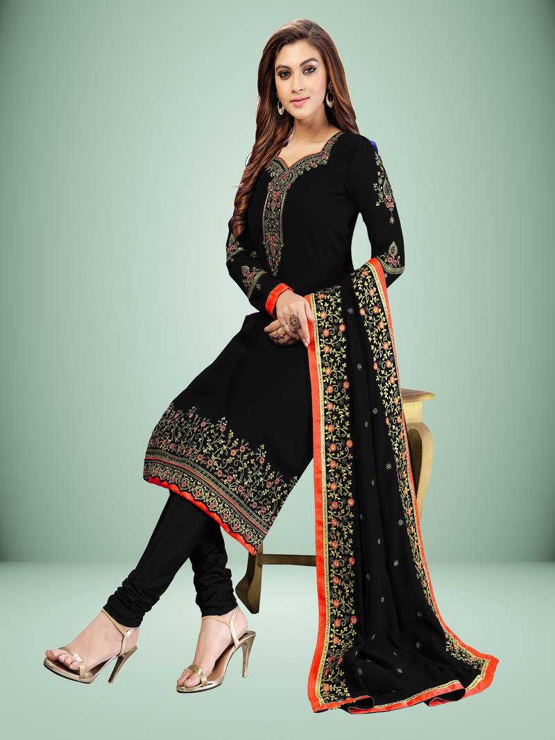 Black embroidered Georgette Party Wear Kurta Pant with Dupatta Salwar Suit Set