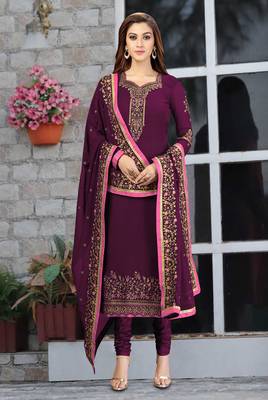 Purple embroidered Georgette Party Wear Kurta Pant with Dupatta Salwar Suit Set 1