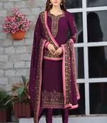 Purple embroidered Georgette Party Wear Kurta Pant with Dupatta Salwar Suit Set