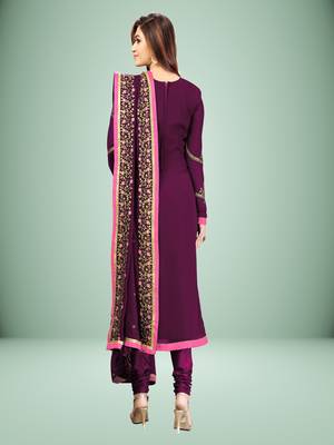 Purple embroidered Georgette Party Wear Kurta Pant with Dupatta Salwar Suit Set 2