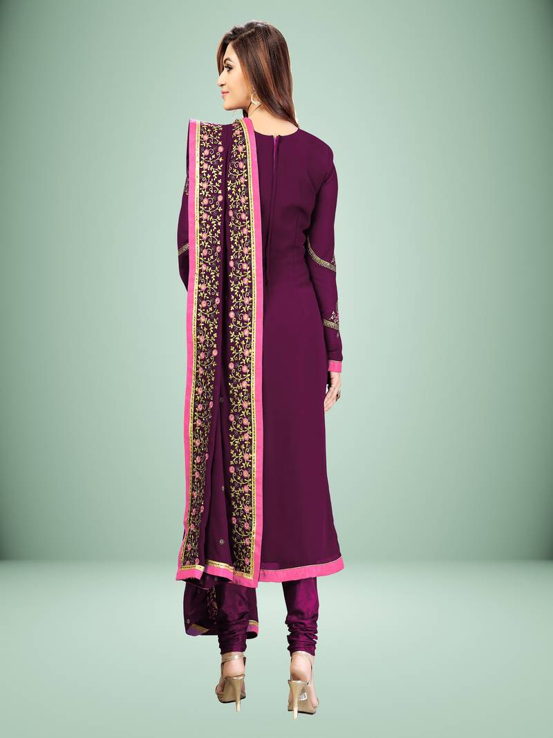 Purple embroidered Georgette Party Wear Kurta Pant with Dupatta Salwar Suit Set