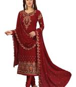 Trendmalls Maroon embroidered Georgette Party Wear Kurta Pant with Dupatta Salwar Suit Set