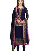 Trendmalls Blue embroidered faux georgette salwar 