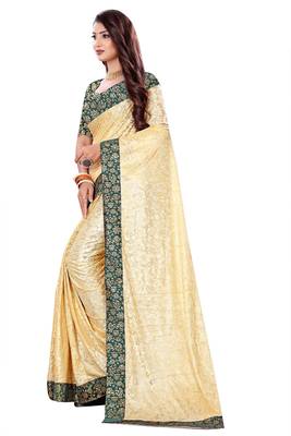 Beige Lycra sari with jacquard lace and jacquard blouse piece. 2