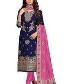 Trendmalls Blue embroidered jacquard Party Wear Kurta Pant with Dupatta Salwar Suit Set