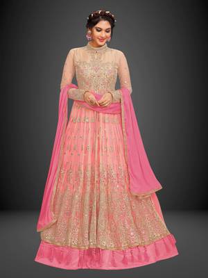 Trendmalls Pink embroidered  net Party Wear Festive Wedding Salwar Dress & Gown  1