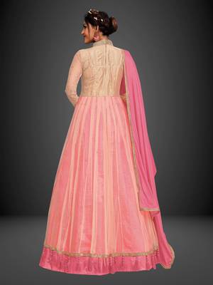 Trendmalls Pink embroidered  net Party Wear Festive Wedding Salwar Dress & Gown  2