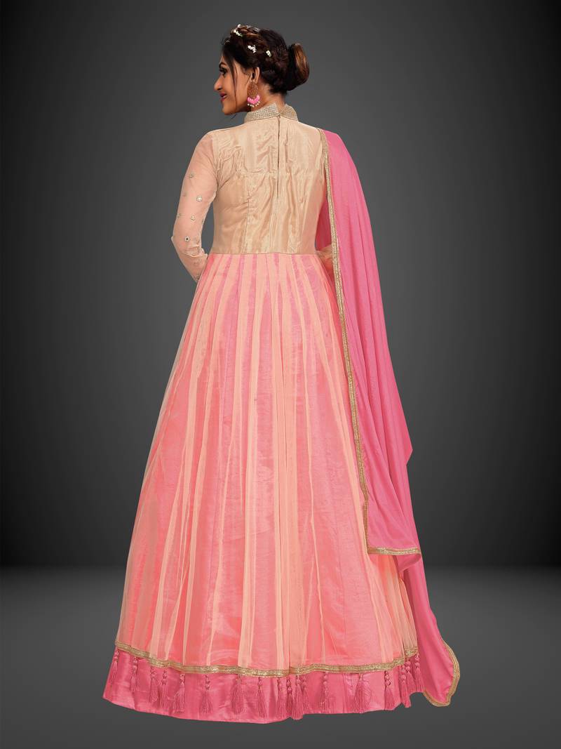 Trendmalls Pink embroidered  net Party Wear Festive Wedding Salwar Dress & Gown 