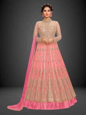 Trendmalls Pink embroidered  net Party Wear Festive Wedding Salwar Dress & Gown  3