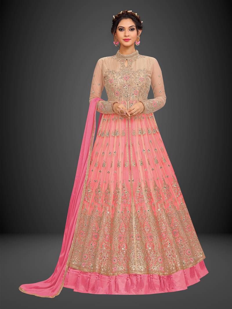 Trendmalls Pink embroidered  net Party Wear Festive Wedding Salwar Dress & Gown 