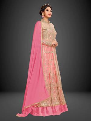 Trendmalls Pink embroidered  net Party Wear Festive Wedding Salwar Dress & Gown  4