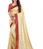 Beige Lycra sari with jacquard lace and jacquard blouse piece.