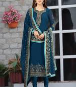 Trendmalls Darkblue embroidered Georgette Party Wear Kurta Pant with Dupatta Salwar Suit Set