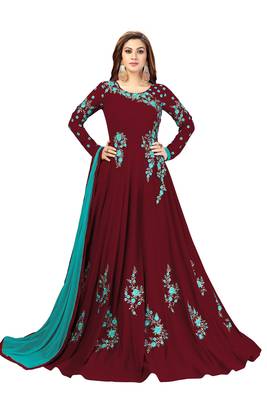 Maroon embroidered faux georgette salwar 1