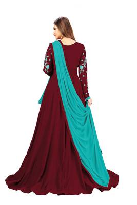Maroon embroidered faux georgette salwar 2